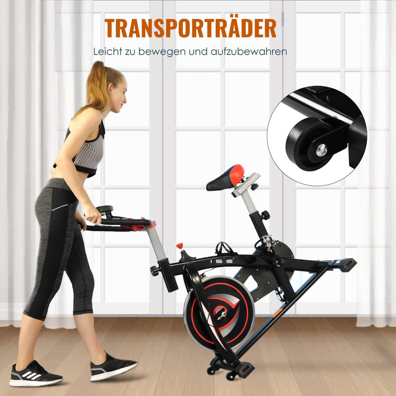 ISE Ergometer Heimtrainer Fahrrad mit LCD Anzeige, 8kg Schwungrad, Indoor Fahrrad Fitnessbike mit fl