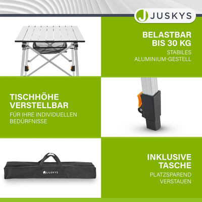 Juskys Campingtisch Picco - Aluminium Tisch 90 x 52 cm leicht, klappbar, höhenverstellbar - Camping,
