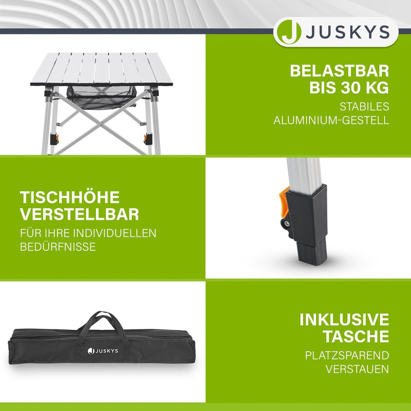 Juskys Campingtisch Picco - Aluminium Tisch 90 x 52 cm leicht, klappbar, höhenverstellbar - Camping,