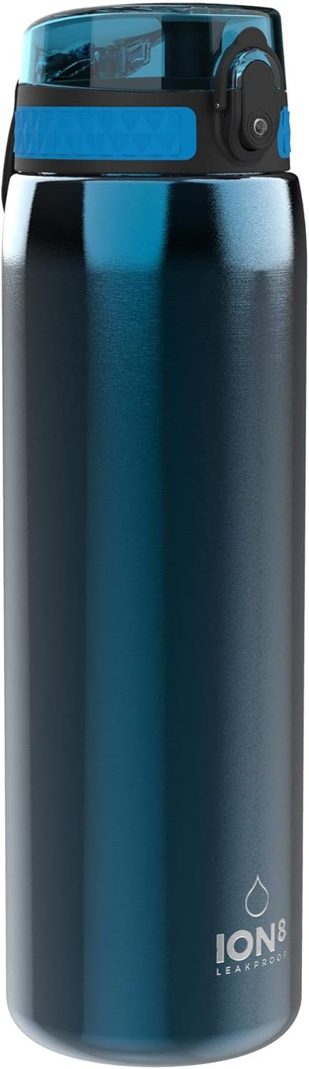 Ion8 1 Liter Edelstahl Trinkflasche, Auslaufsicher, Einhandöffnung, Sichere Verriegelung, Spülmaschi