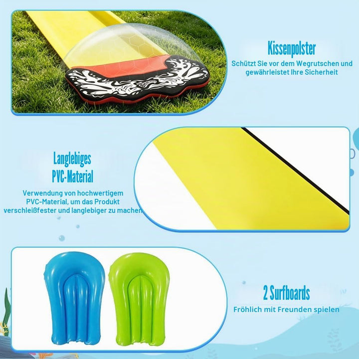 Wasserrutsche Garten, 480 x 70 cm Single Water Slide, Wasserrutschmatte mit 2 Bodyboards, Eingebaute