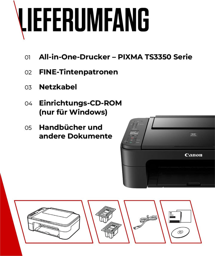 Canon PIXMA TS3350 Drucker Farbtintenstrahl Multifunktionsgerät DIN A4 (Scanner, Kopierer, 4.800 x 1
