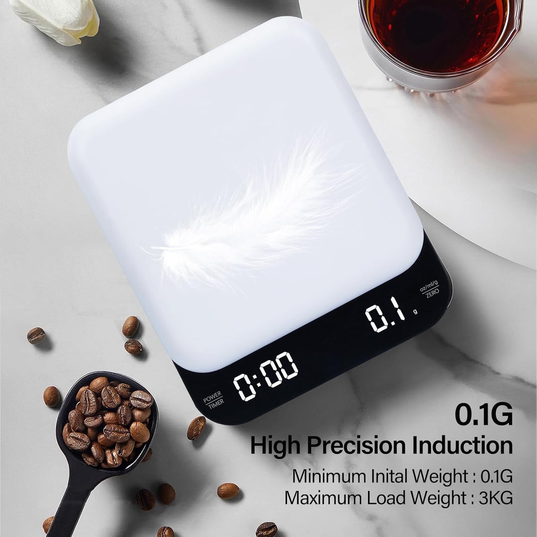 Coffee Scales with Timer, 0.1 g/3 kg, Automatic and Manual Time Keeping Mode, Rechargeable, Auto Off