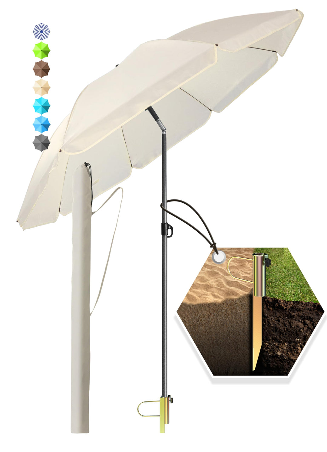 4smile SunnyJoy 3-IN-1 Set mit Sonnenschirm Strand in Beige - Strandschirm windfest stabil 180 cm mi