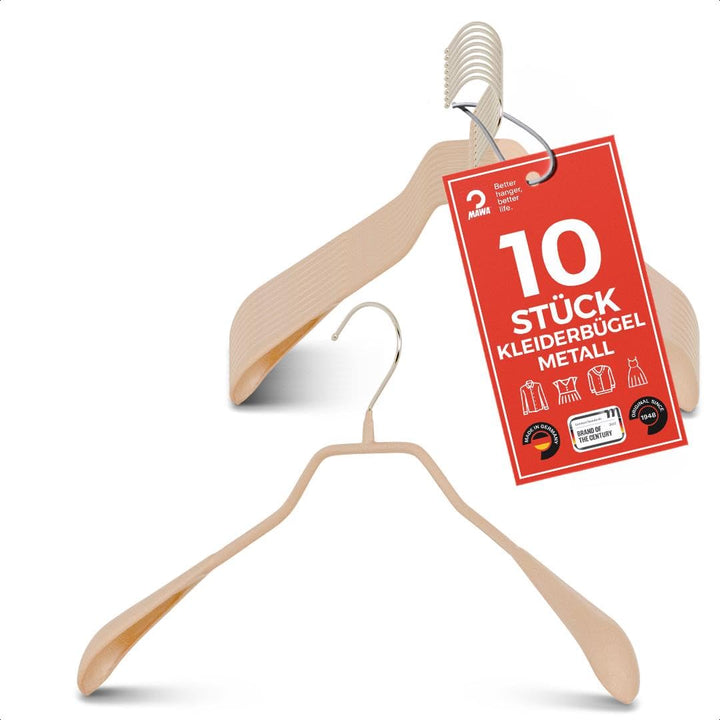 MAWA Kleiderbügel, 10 Stück, Körpergeformte Metallbügel für Jacken, Mäntel, Blazer und Jacketts, 360