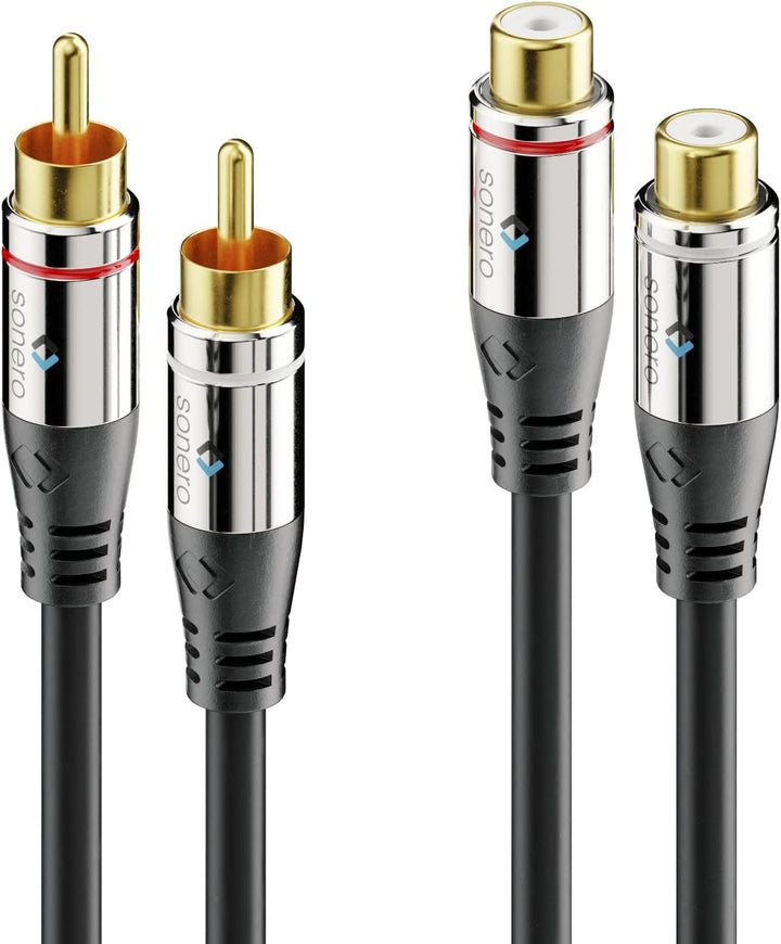 Sonero® Premium 5,00m Cinch Verlängerung, 2x RCA Stecker auf 2x Buchse, Audio Kabel, Subwoofer, HiFi