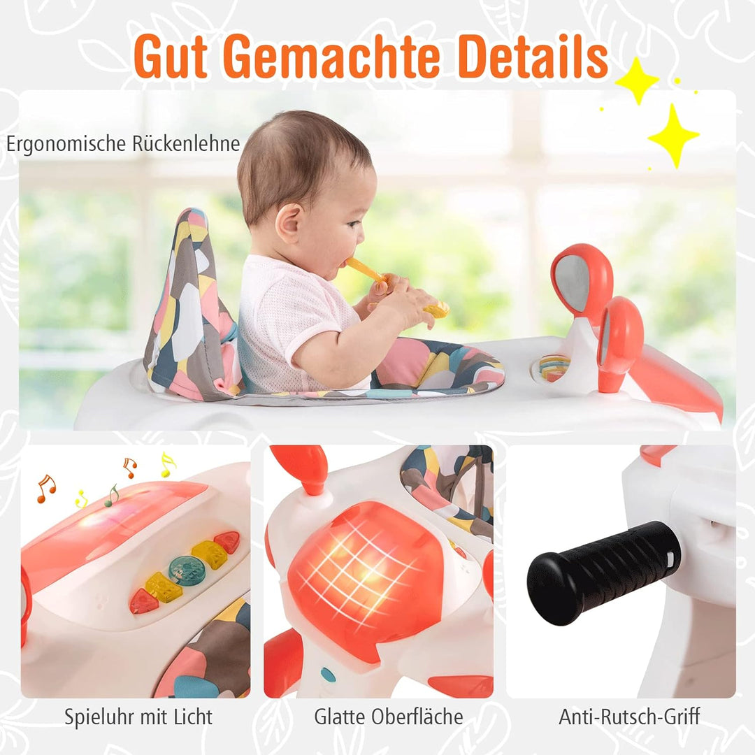COSTWAY 2-in-1 Lauflernhilfe klappbar, Baby Walker höhenverstellbar, Gehfrei mit Musik & Licht, Lauf
