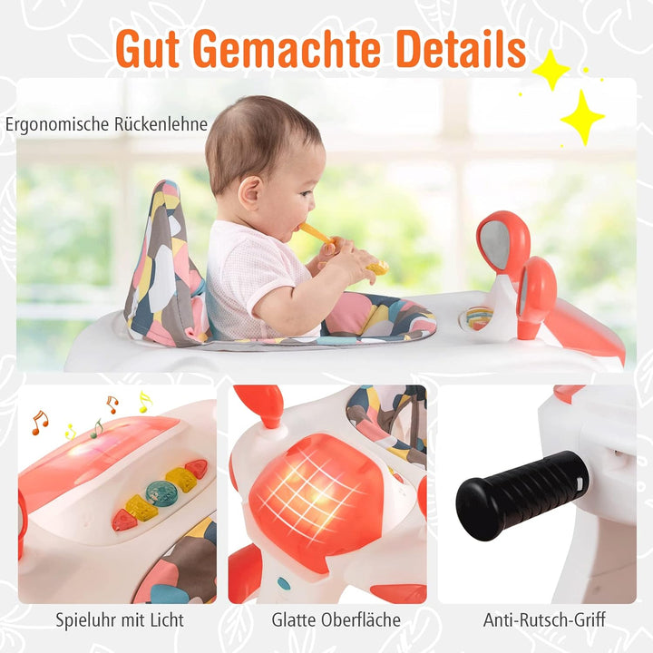 COSTWAY 2-in-1 Lauflernhilfe klappbar, Baby Walker höhenverstellbar, Gehfrei mit Musik &amp; Licht, Lauf