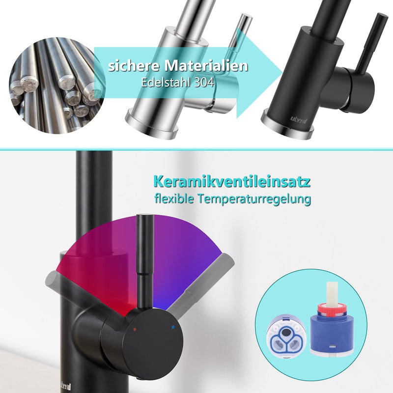 Ulytid Niederdruck Armatur Küche, Edelstahl Wasserhahn Küche, Spültischarmatur Küchenarmatur mit 360
