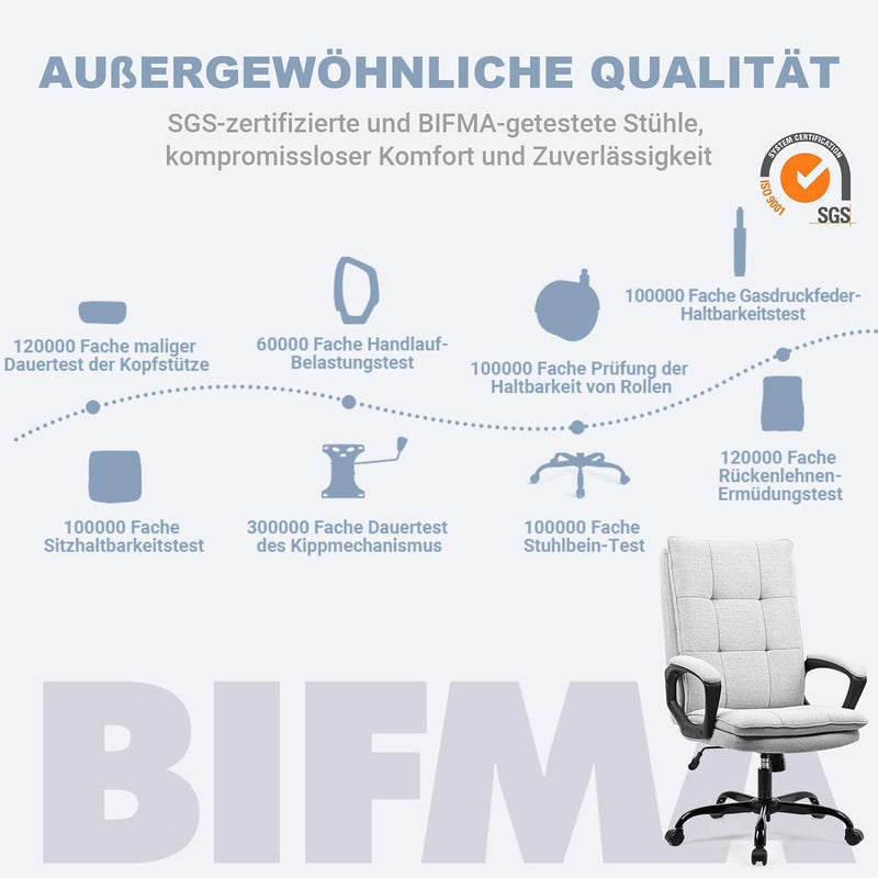 BASETBL Bürostuhl Schreibtischstuhl Ergonomisch, Stoff Chefsessel mit gepolsterter Armlehne und weic