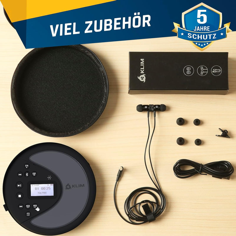 KLIM Discover + Tragbarer CD-Player Walkman mit langlebigem Akku + NEU 2024 + Mit Kopfhörern + Radio