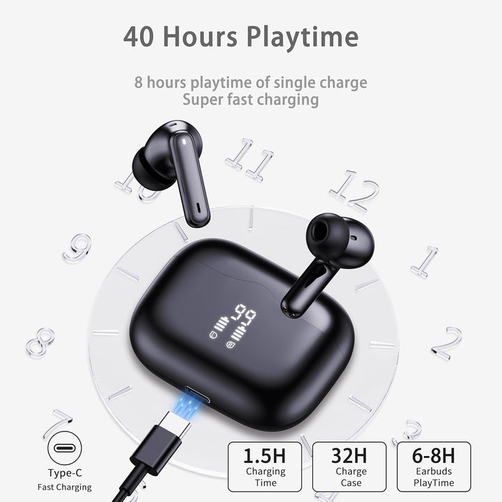 Kabellose Bluetooth Kopfhörer, in ear Kopfhörer Bluetooth 5.4 mit 4 ENC Noise Cancelling Mics, Tiefe