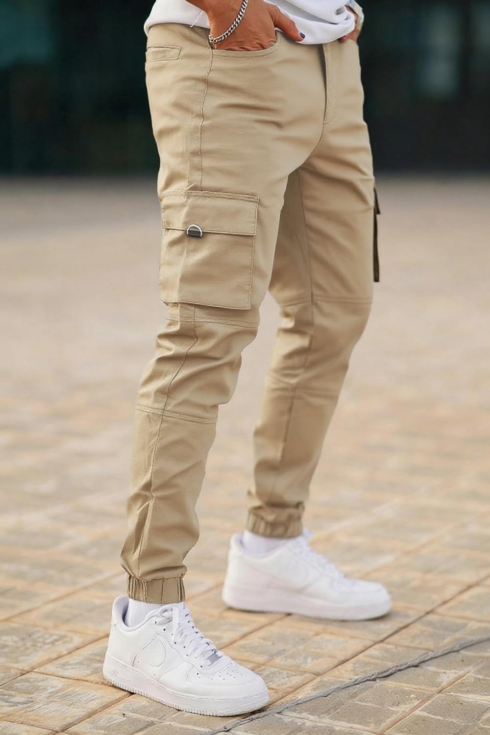 GINGTTO Herren Cargo Hose Stretch Jogginghose für Männer Casual Slim Fit Cargohose Herren Hell Khaki