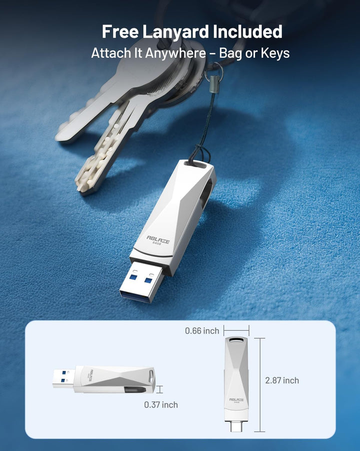 ABLAZE 64 GB USB C Stick, Dual USB 3.0 + Typ C, kompatibel mit iPhone 16/15, Android-Smartphones, Co