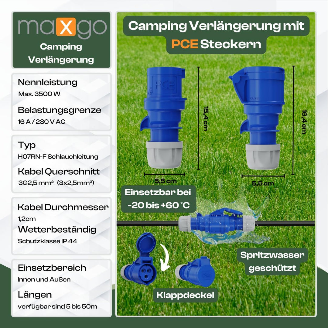 CEE Verlängerungskabel Camping Campingkabel Caravan Boot Gummi H07RN-F 3x2,5 mm² IP44 Aussen 230V 16