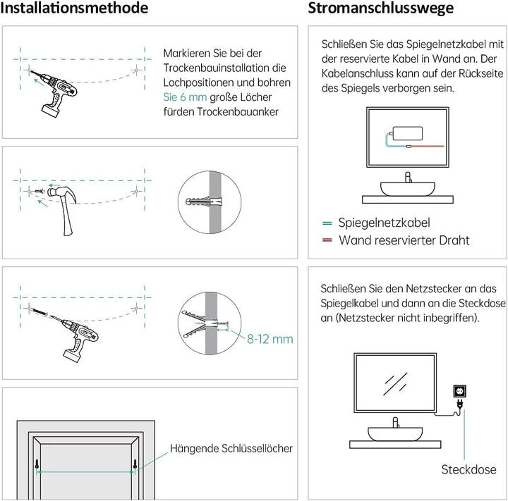 EMKE LED Badspiegel mit Beleuchtung 80x60cm Badezimmerspiegel kaltweiss Lichtspiegel Wandspiegel mit