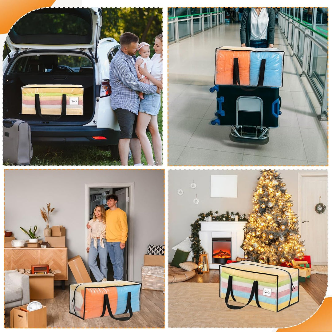 6 Stück 90L Aufbewahrungstasche, Heavy-Duty Weihnachtslager Transparente Umzugskartons Grosse mit Re