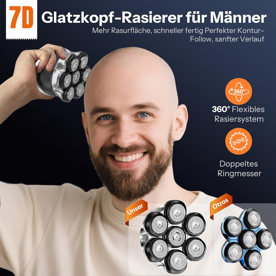 Glatzen Rasierer Herren, Yeerain 7D Flexibler Glatzenrasierer mit 2 einstellbaren Geschwindigkeitsst