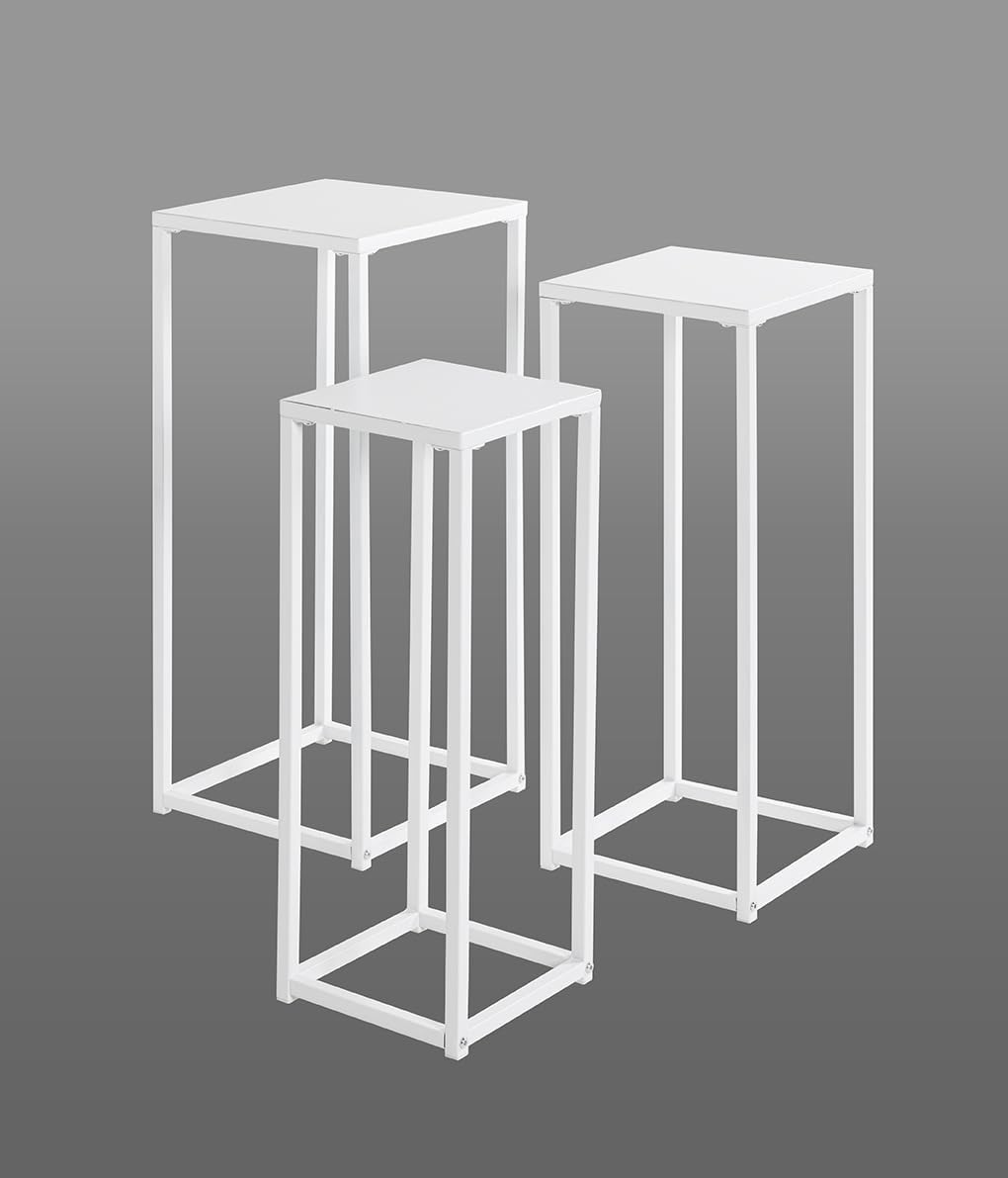 HAKU Möbel Blumensäule 3er Set, Metall, weiss, B 22 x T 22 x H 61 cm / B 26 x T 26 x H 66 cm / B 30