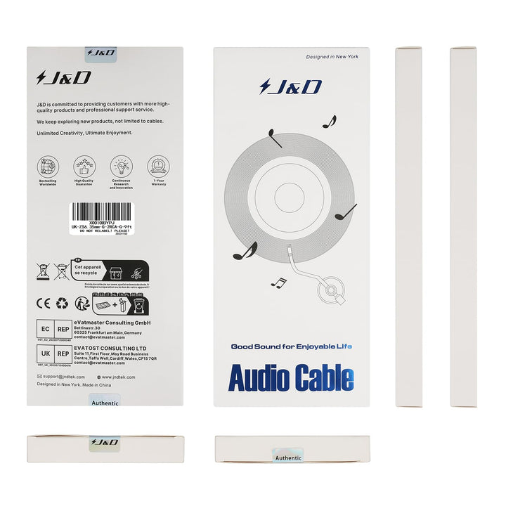 J&D 6,3mm Klinke auf Cinch Kabel, Gold-Plated [AudioWave-Serie] 6,3 mm Stereo Klinke auf 2 x RCA Män
