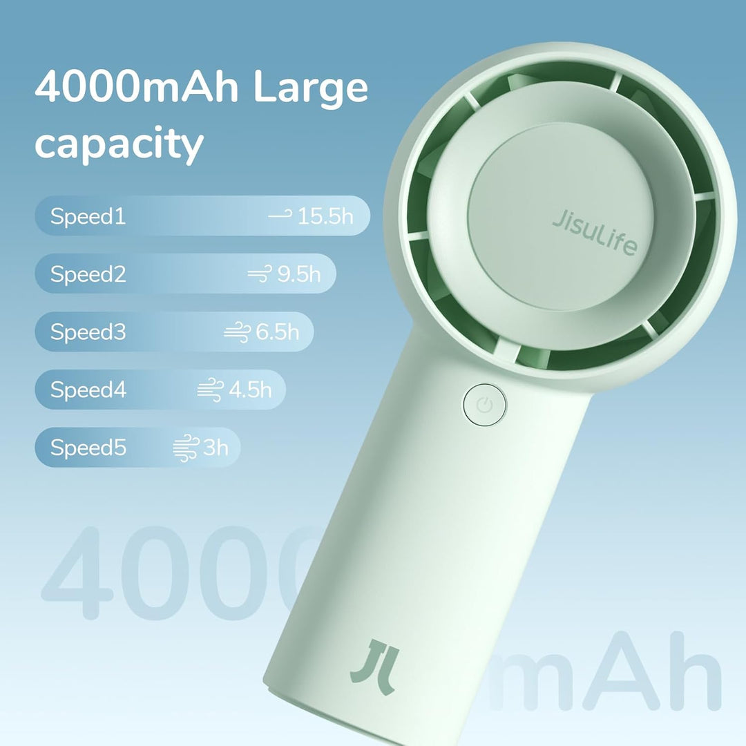 JISULIFE Turbo Handventilator Akku [16 Stunden Lange Arbeitszeit] 4000mAh Tragbarer Mini Ventilator