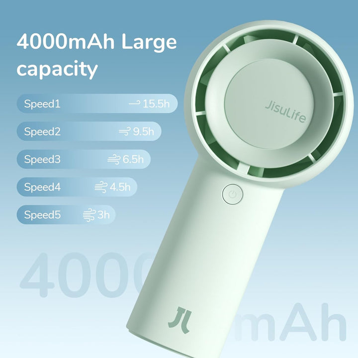 JISULIFE Turbo Handventilator Akku [16 Stunden Lange Arbeitszeit] 4000mAh Tragbarer Mini Ventilator