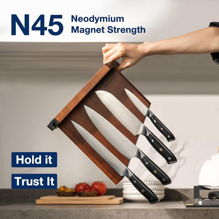 Gourmetop Messerblock Magnetisch mit Integriertem Schärfer, 100% Akazienholz Messerblock ohne Messer