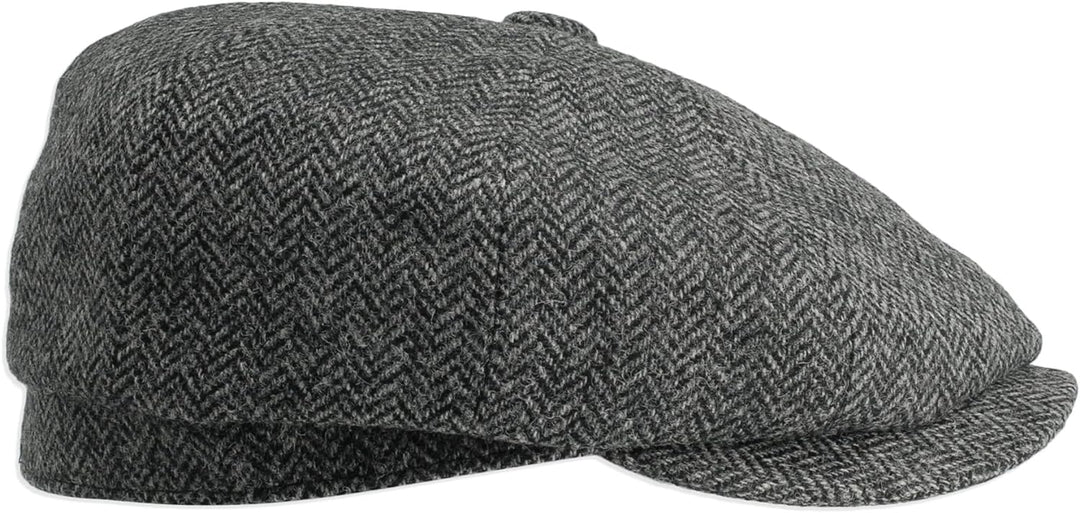 Gamble & Gunn 'Ramsden' graue Fischgräten-Tweed-Kappe mit 8 Paneelen, 61 cm