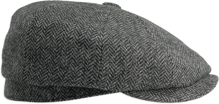 Gamble & Gunn 'Ramsden' graue Fischgräten-Tweed-Kappe mit 8 Paneelen, 61 cm