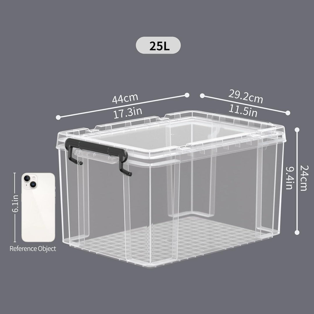 Cetomo,25L,3er-Pack, Aufbewahrungsbox mit deckel,Aufbewahrungsboxen, mit Clips, stapelbar, Wohnzimme