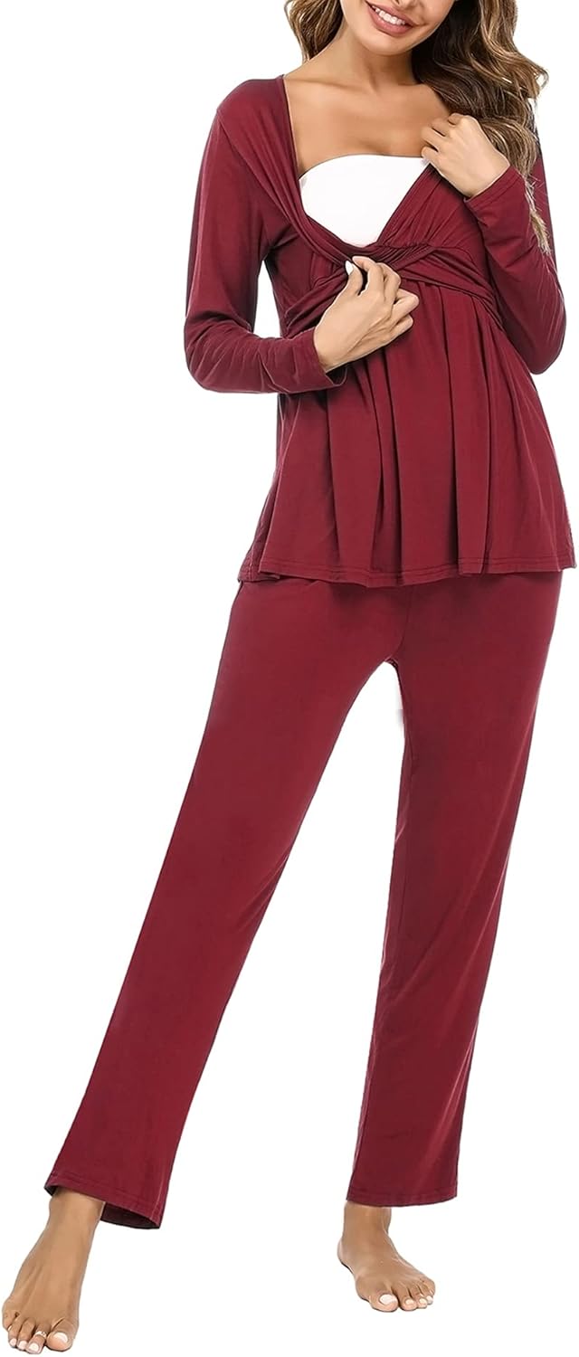 Litherday Stillpyjama Lang Umstandspyjama Langarm Zweifarbiger Baumwolle Stillzeit Nachtwäsche Still