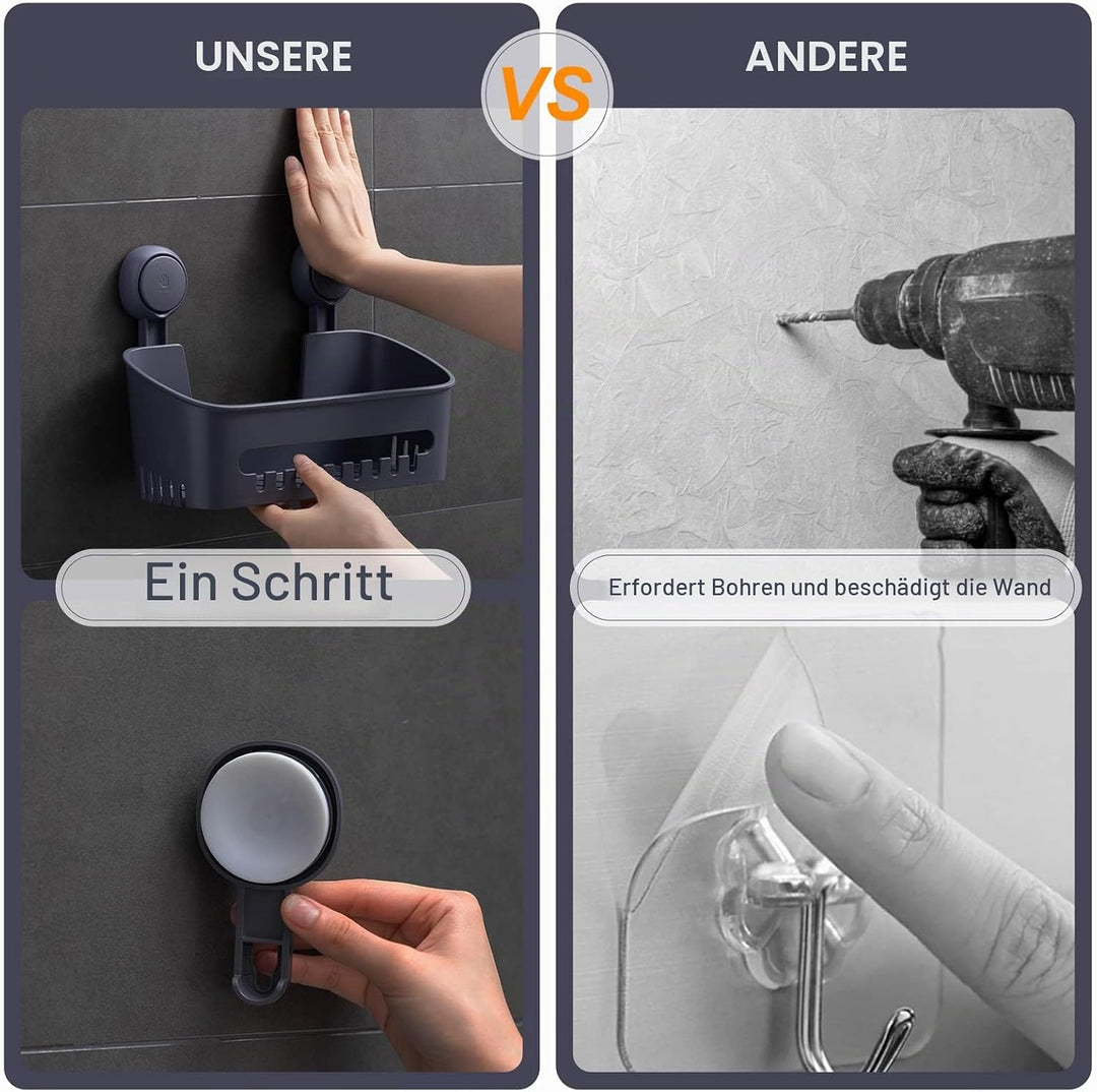 Uten Duschablage Ohne Bohren Set, Duschkorb, Seifenschale mit Saugnapf 2er-Pack aus Kunststoff, Wied