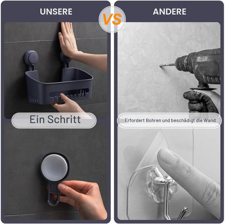 Uten Duschablage Ohne Bohren Set, Duschkorb, Seifenschale mit Saugnapf 2er-Pack aus Kunststoff, Wied