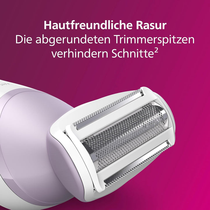 Philips Lady Shaver Series 6000 – Kabelloser Nass- und Trockenrasierer mit 4 Zubehörteilen, Körperpe