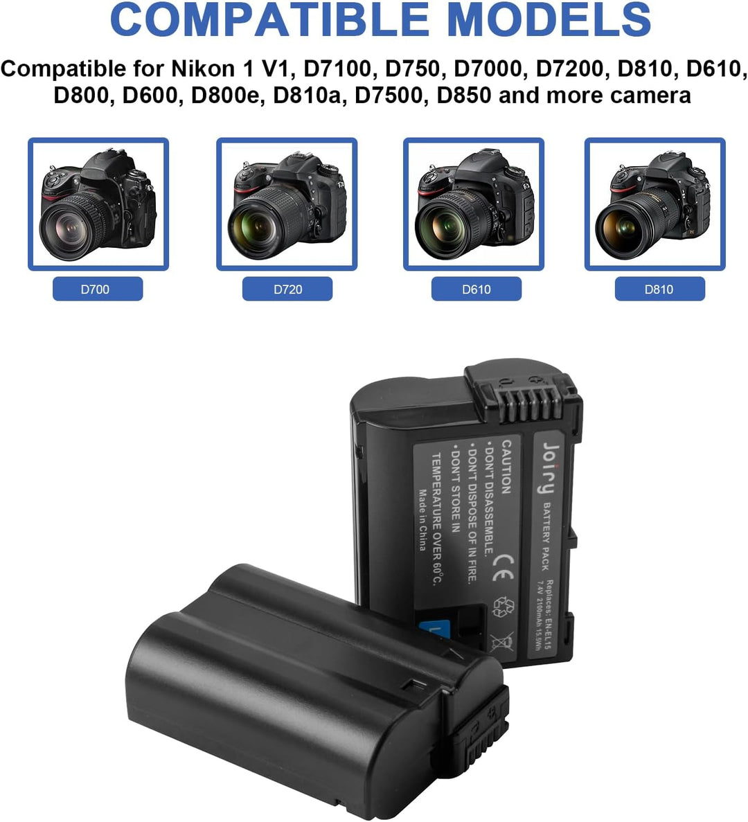 2X EN-EL15 EN-EL15A Ersetzt Akku Kompatibel mit Nikon d750 d7200 d7100 d800 d850 d810 d610 d500 Batt