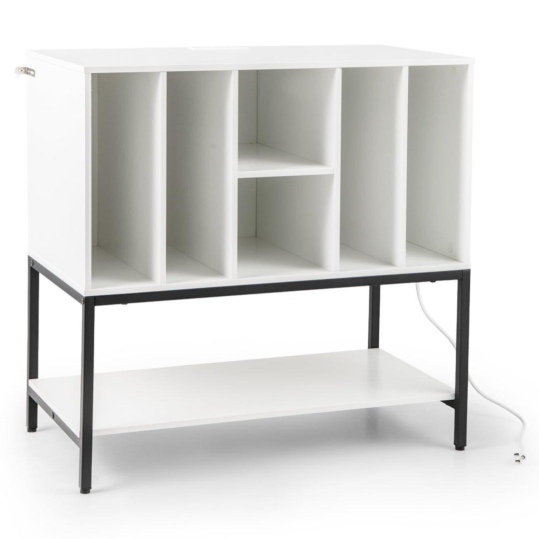 Giantex Plattenspielerständer, Aufbewahrungsschrank für Schallplatten mit Ladestation, 6 Fächer und