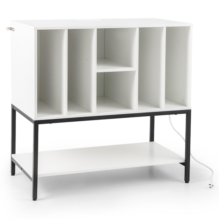 Giantex Plattenspielerständer, Aufbewahrungsschrank für Schallplatten mit Ladestation, 6 Fächer und