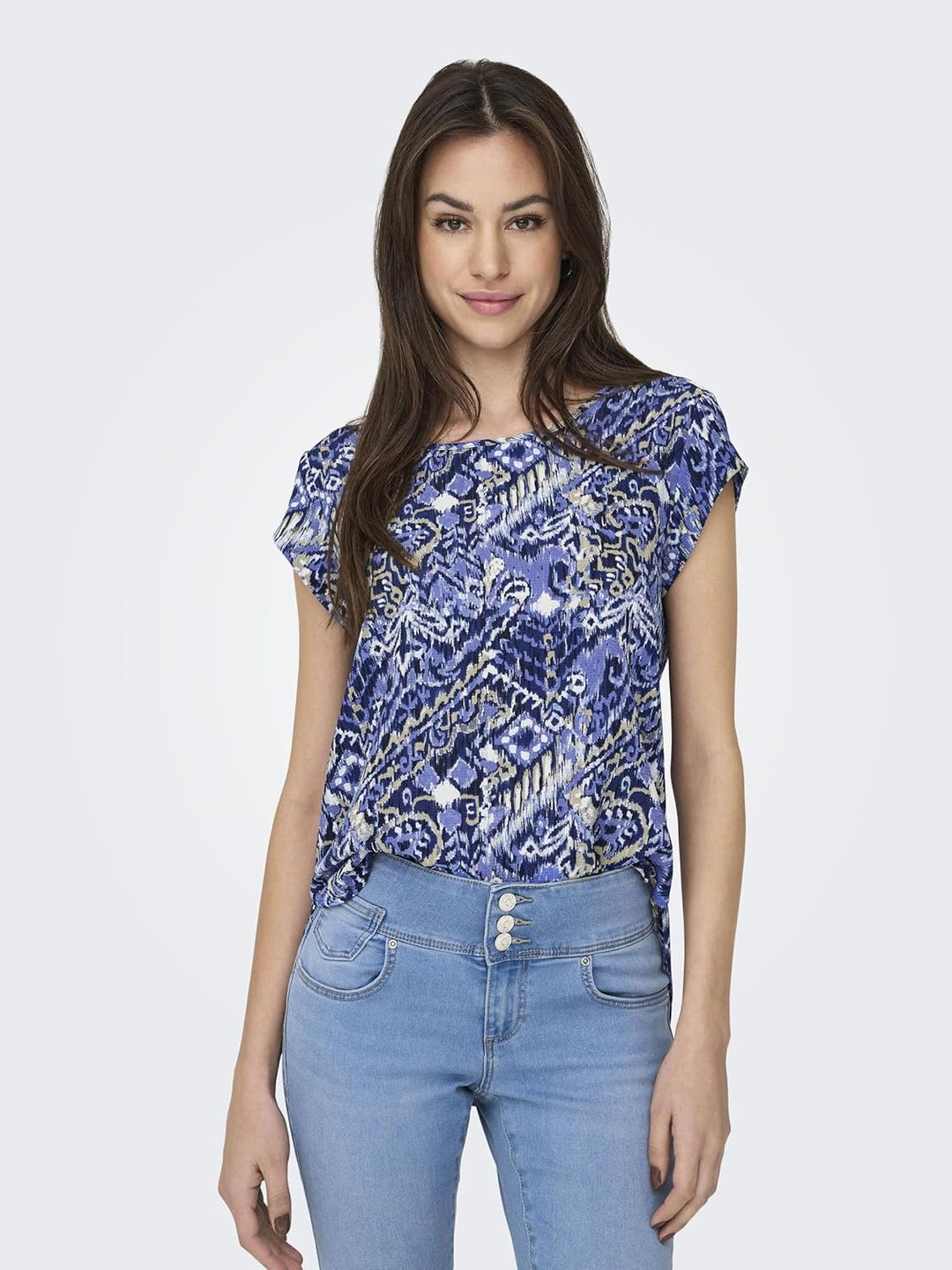 ONLY Damen Onlvic S/S Solid AOP Top Ptm T-Shirt, Blusenshirt, Kurzarm 36 Amparo Blue, 36 Amparo Blue