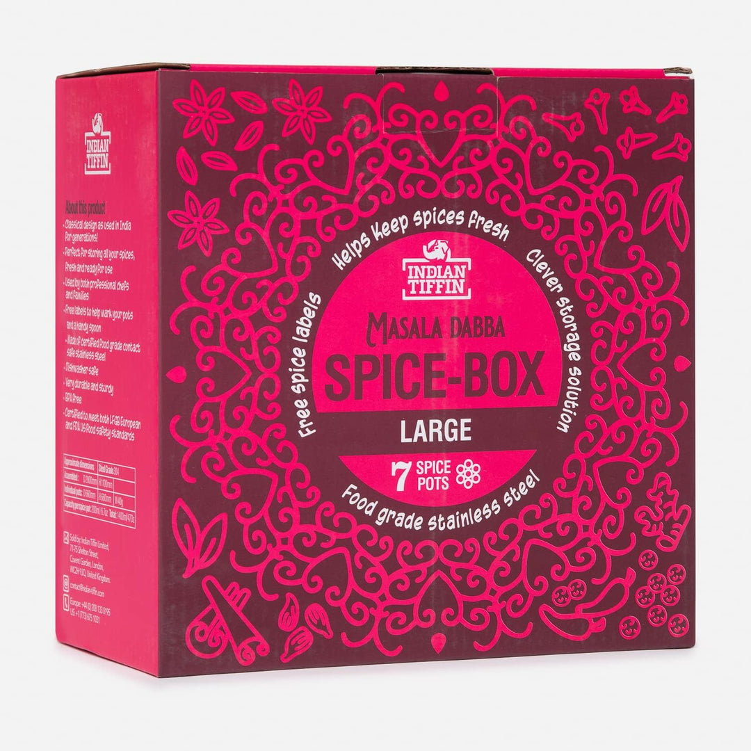 Indian Tiffin Masala Dabba Luftdichter Gewürzbehälter - Lebensmittelqualität aus Edelstahl - mit Gew