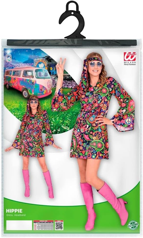 W WIDMANN MILANO Party Fashion - Kostüm Hippie, Blumenkleid und Stirnband, Flower Power, 70s, Faschi