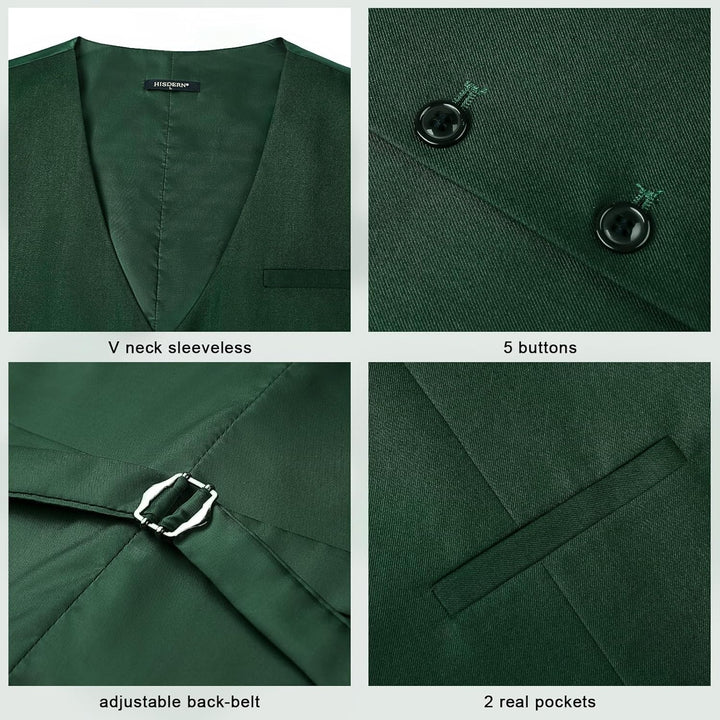 HISDERN Herren Formale Hochzeit Party Weste Baumwolle Einfarbig Weste XXL Waldgrün, XXL Waldgrün