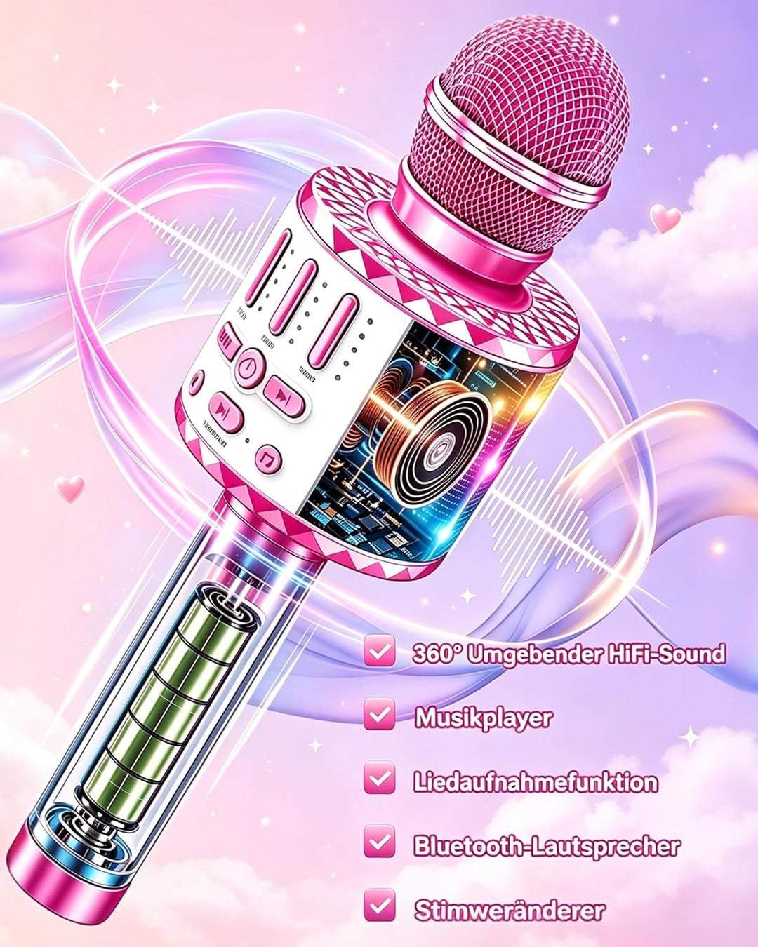 Karaoke Mikrofon, Drahtloses Bluetooth Mikrofon Kinder mit LED, Tragbares Karaoke Maschine zum Singe