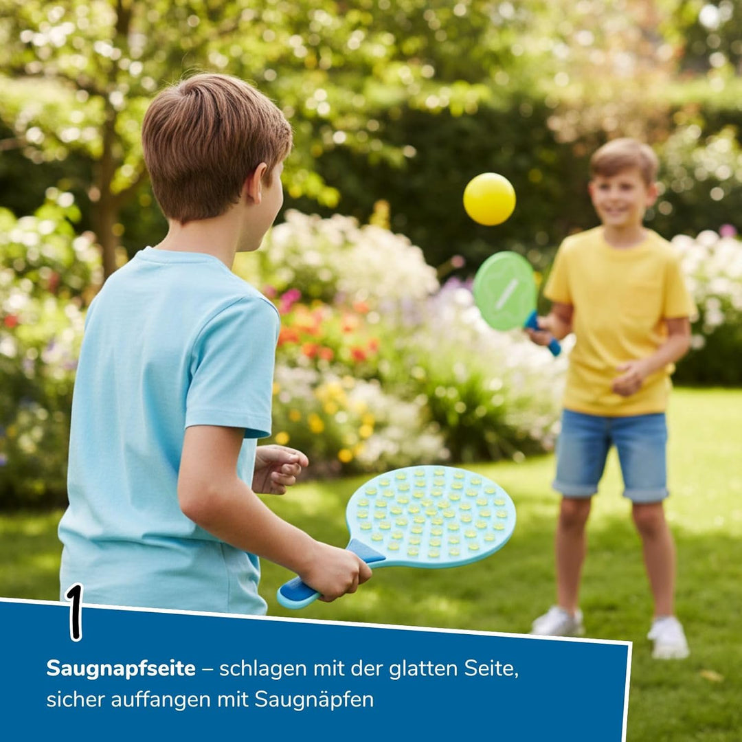 alldoro 60070 Sticky Beachball-Set - 2in1 Strandspiel mit 2 ergonomischen Schlägern + 2 Bällen, eins