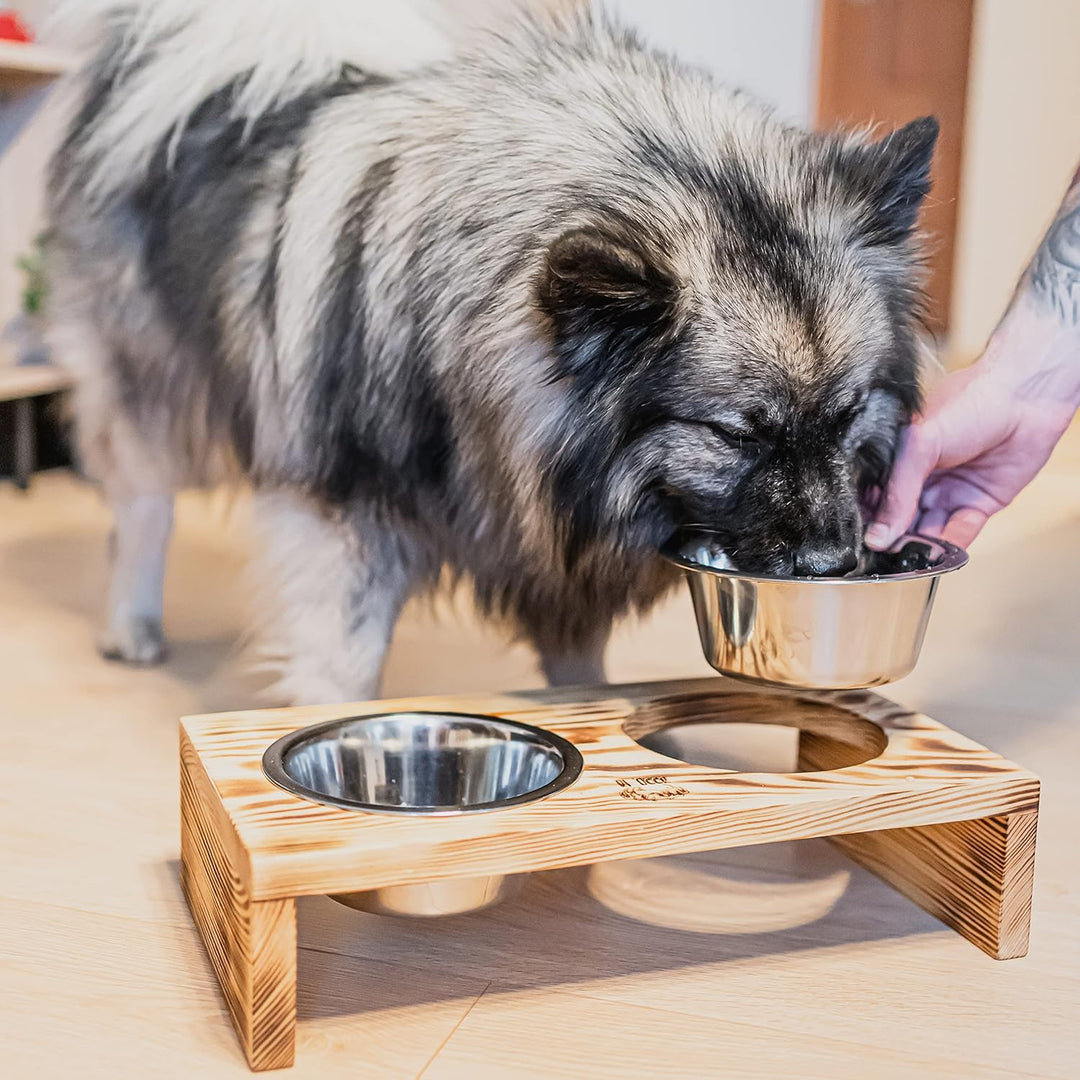 RF - DEER Hunde Futterstation mit 2 Edelstahlnäpfen | Futternapf Erhöht aus Holz | Fressnapf Katze,