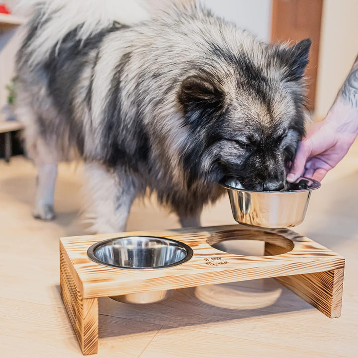 RF - DEER Hunde Futterstation mit 2 Edelstahlnäpfen | Futternapf Erhöht aus Holz | Fressnapf Katze,