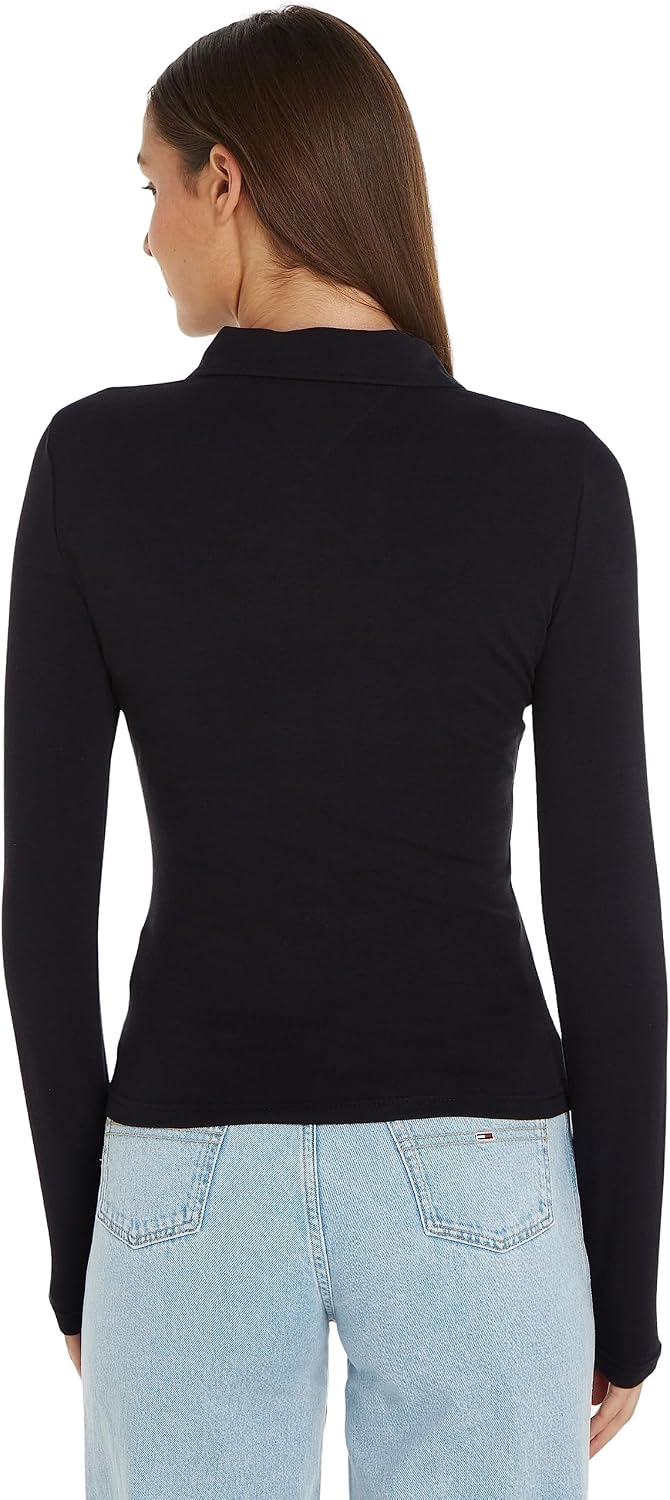 Tommy Jeans Damen Langarm Poloshirts S Schwarz, S Schwarz