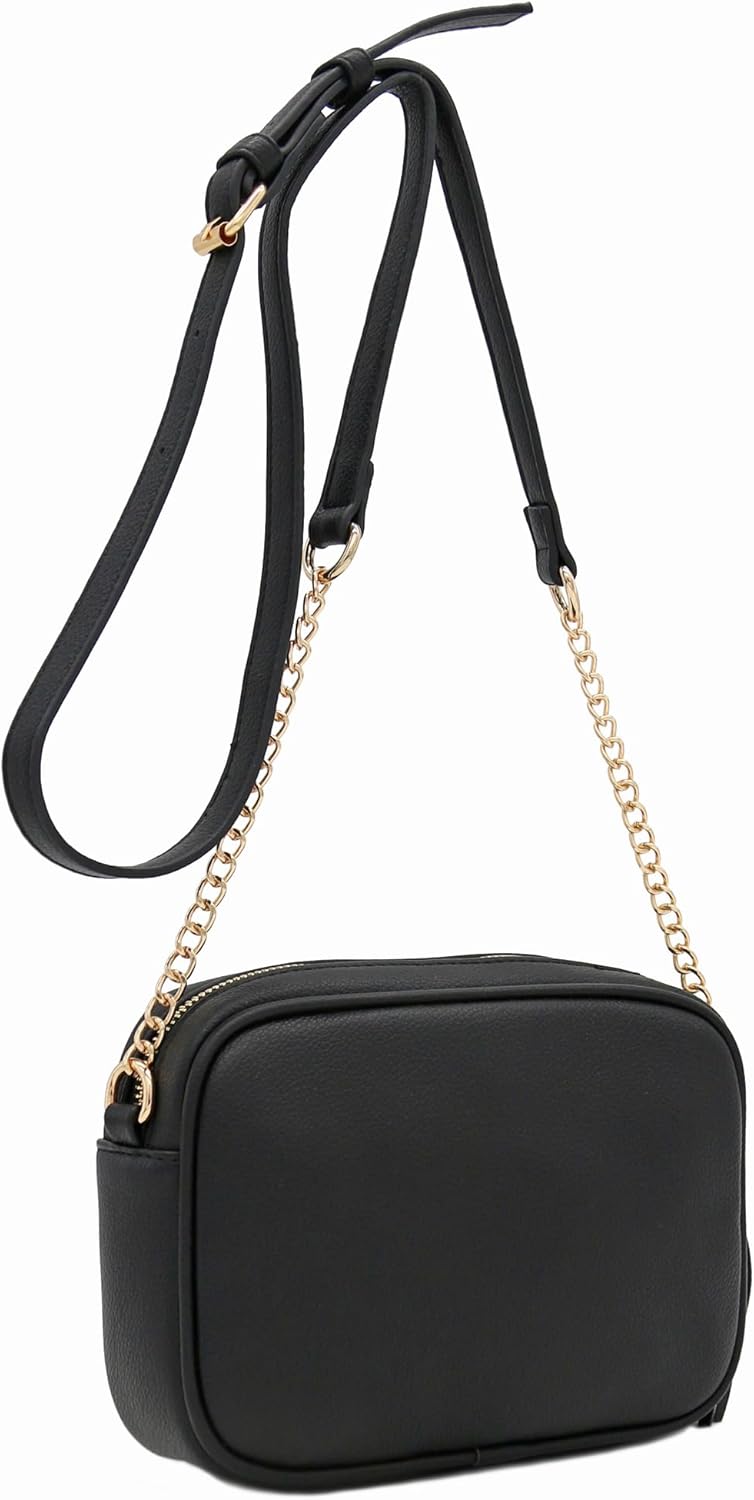 FashionPuzzle Chevron gesteppte Crossbody-Kameratasche mit Kettenriemen und Quaste Schwarz, Schwarz