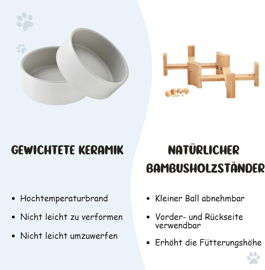 SPUNKYJUNKY 15° Kippbare Keramik Hundenapf mit Holzständer Futter und Wassernapf rutschfest für Hund