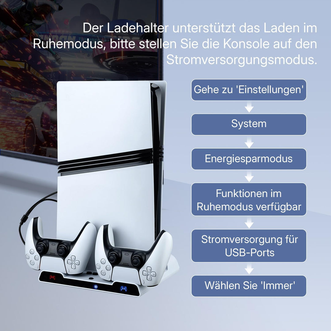 Wigearss PS5/PS5 Slim/PS5 Pro Kühler Standfuss mit Dual Controller Ladegerät, PS5 Controller Ladesta