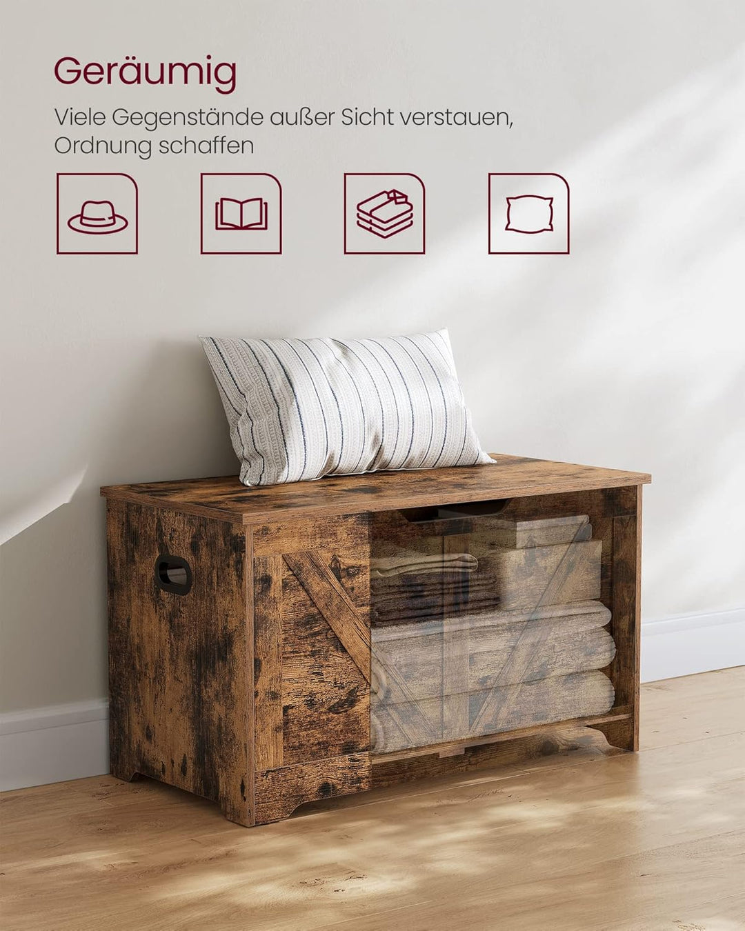 VASAGLE Schuhbank, Sitzbank mit Stauraum, Sitztruhe, 2 Sicherheitsscharniere, Aufbewahrungsschrank,
